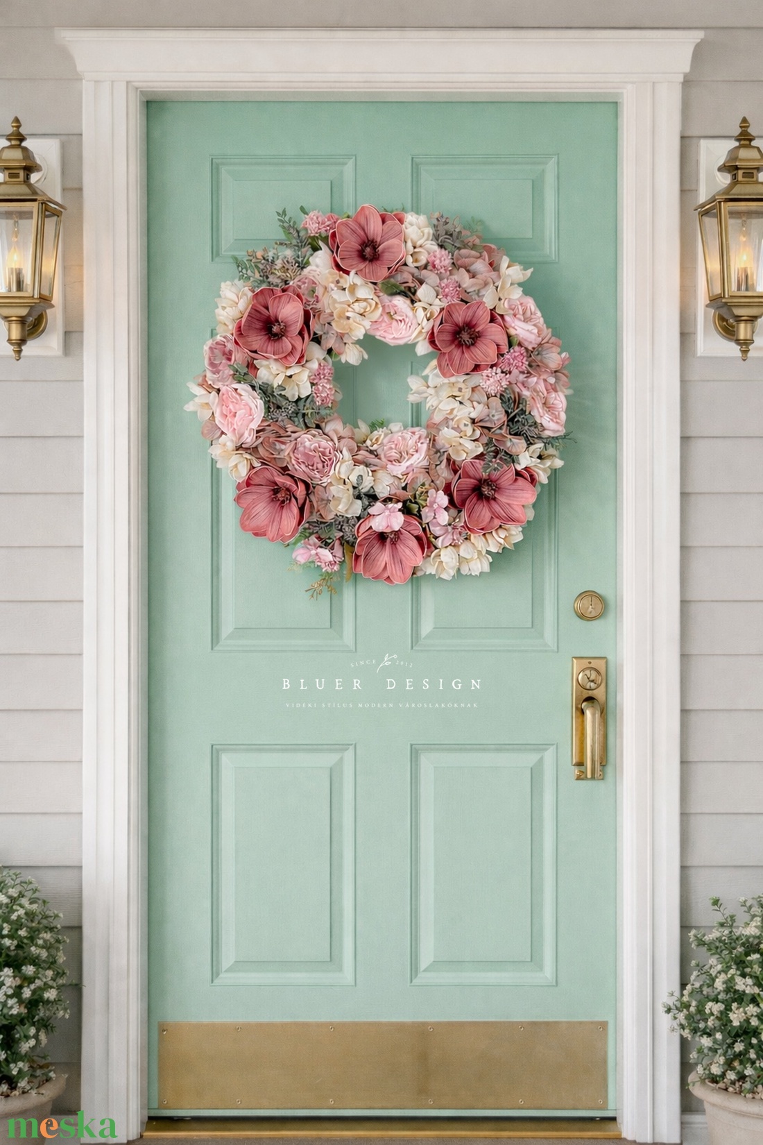 Vintage magnóliás selyemvirág kopogtató teli fazon- virágkoszorú - magnólia tavaszi selyemvirágos ajtódísz - otthon & életmód - dekoráció - ajtó- és ablak dekoráció - ajtódísz & kopogtató - Meska.hu