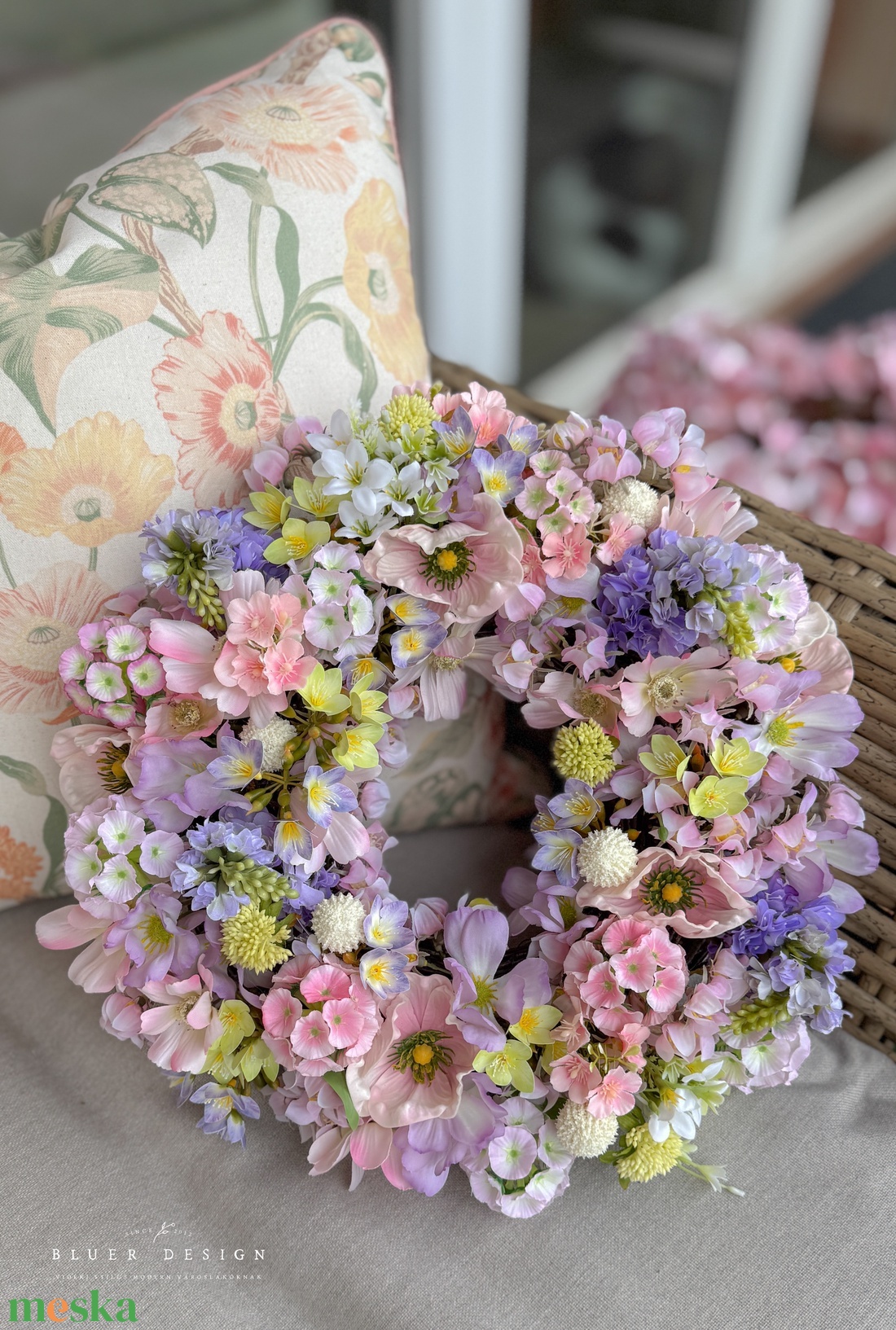 Vintage pasztell selyemvirág kopogtató - virágkoszorú - tavaszi nyári luxus selyemvirágos  - otthon & életmód - dekoráció - ajtó- és ablak dekoráció - ajtódísz & kopogtató - Meska.hu