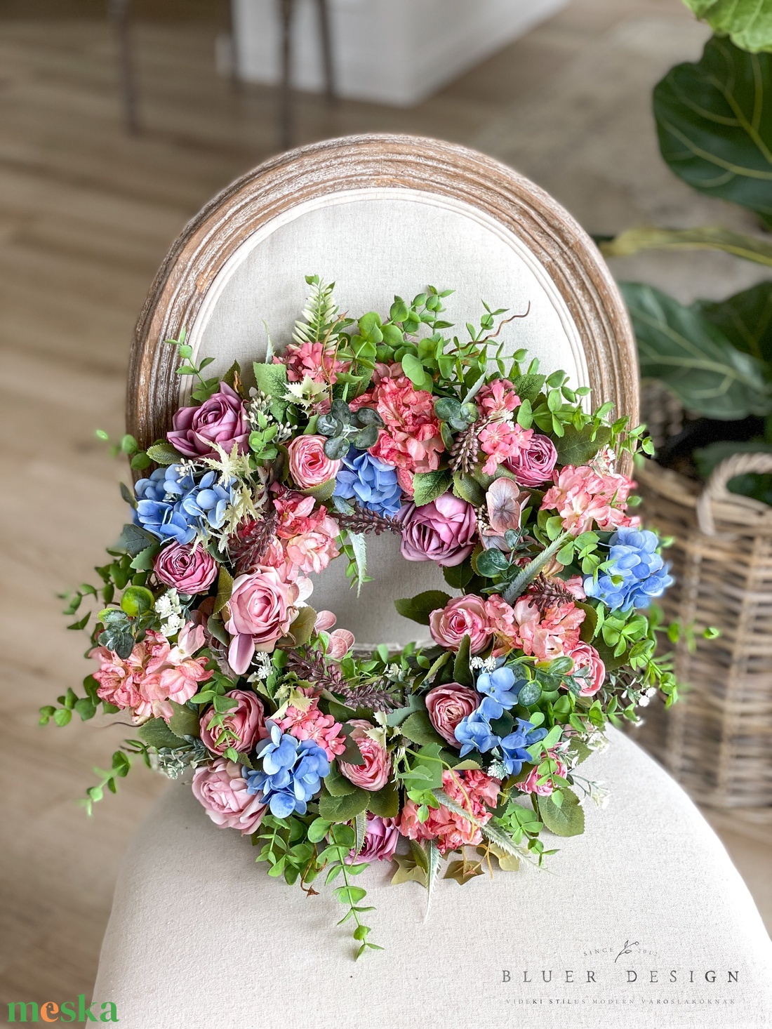 Vintage pasztell selyemvirág kopogtató - virágkoszorú - tavaszi nyári luxus selyemvirágos  - otthon & életmód - dekoráció - ajtó- és ablak dekoráció - ajtódísz & kopogtató - Meska.hu