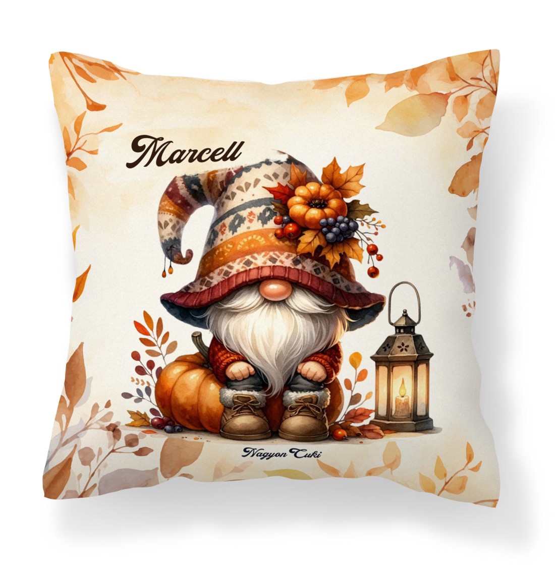 Névvel kérhető - Cuki őszi manó mintás párna - otthon & életmód - lakástextil - párna & párnahuzat - díszpárna (belsővel együtt) - Meska.hu