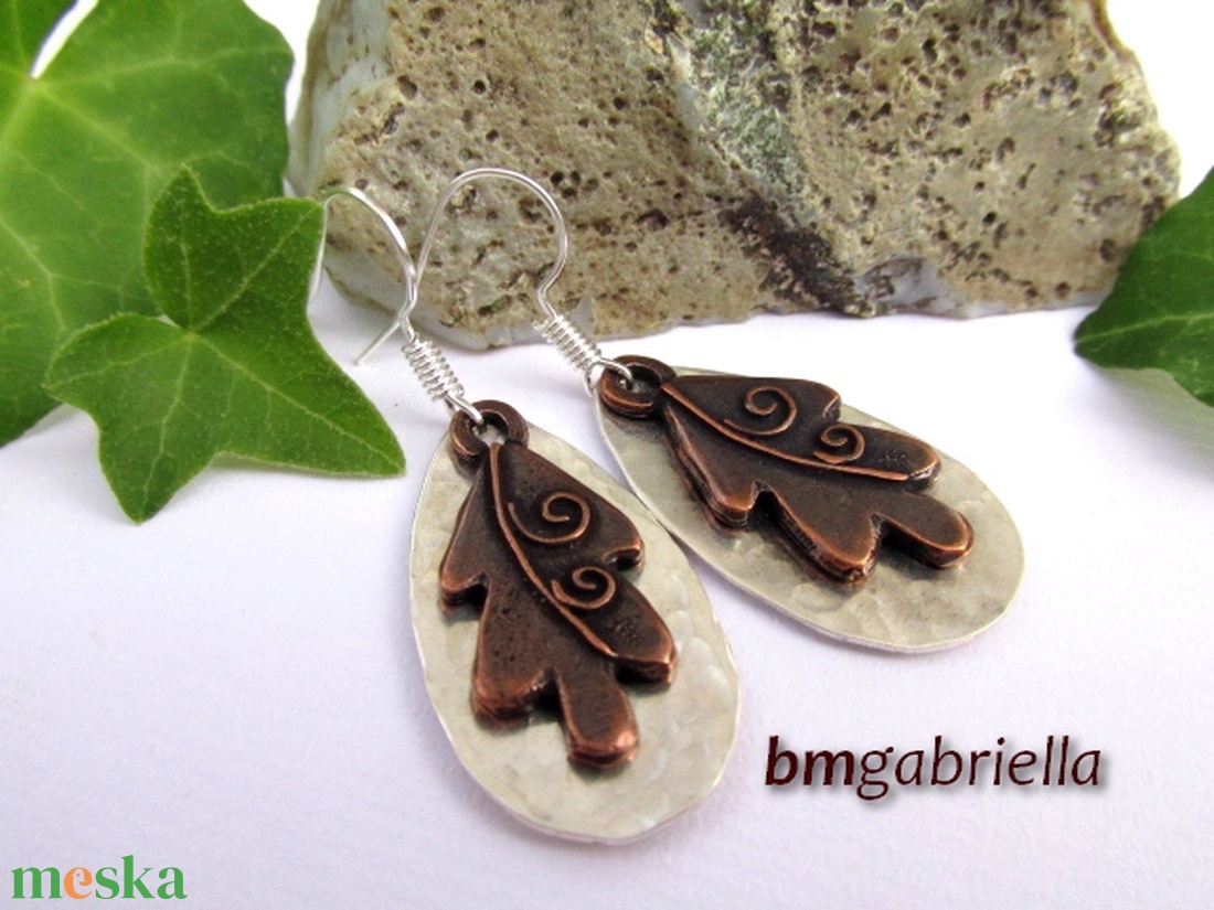 Tölgylevél - kézműves fülbevaló - egyedi tervezésű kézműves ékszer - ékszer - fülbevaló - lógó csepp fülbevaló - Meska.hu