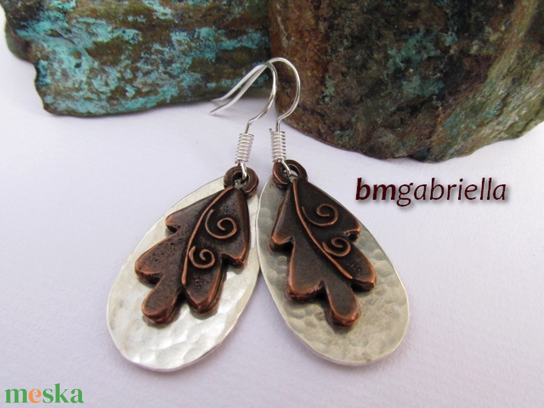 Tölgylevél - kézműves fülbevaló - egyedi tervezésű kézműves ékszer - ékszer - fülbevaló - lógó csepp fülbevaló - Meska.hu