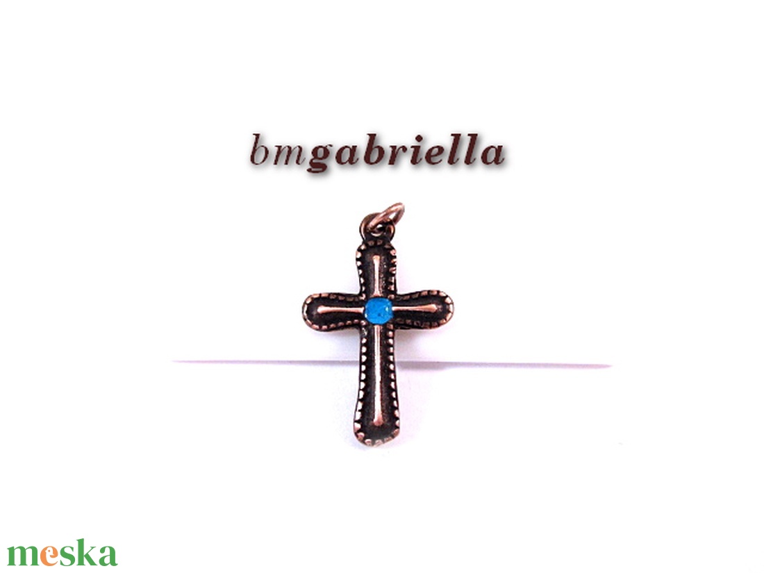 Kereszt - fém kereszt medál kék pöttyel - ékszer - nyaklánc - medál - Meska.hu
