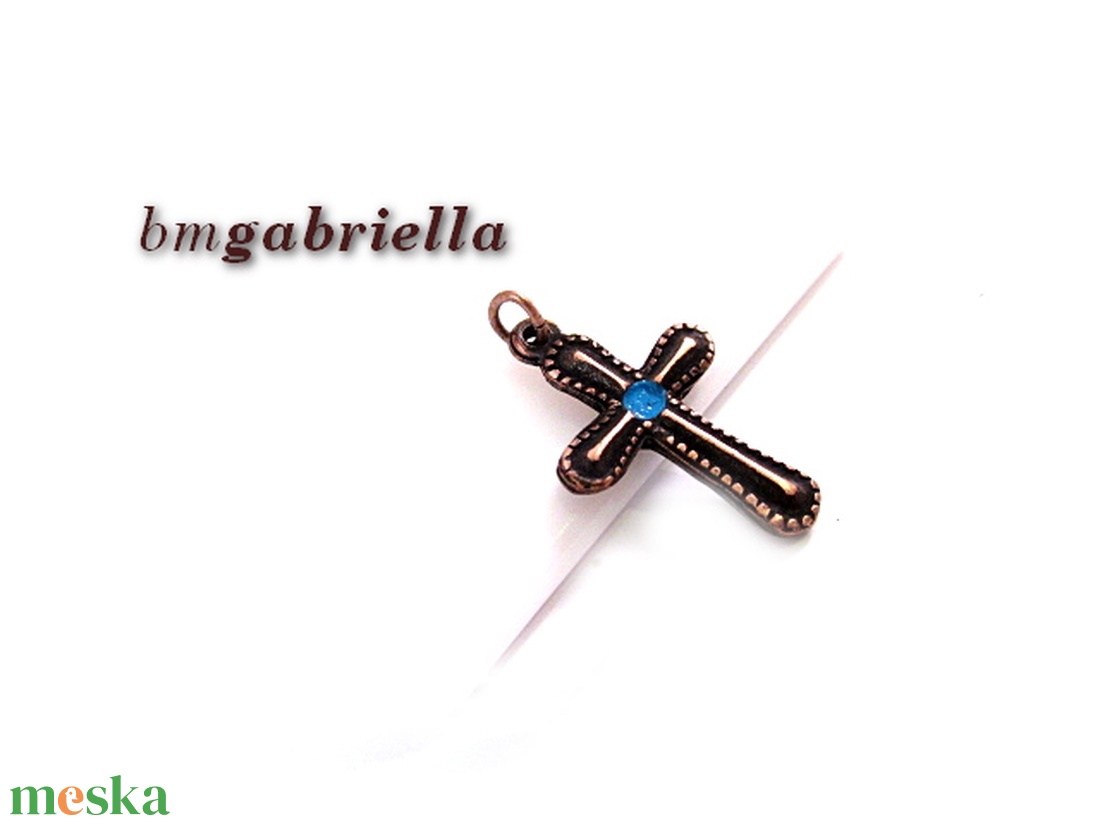 Kereszt - fém kereszt medál kék pöttyel - ékszer - nyaklánc - medál - Meska.hu