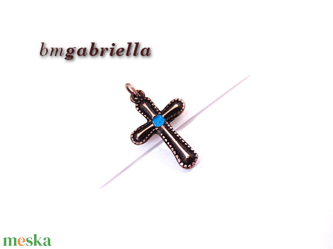 Kereszt - fém kereszt medál kék pöttyel - ékszer - nyaklánc - medál - Meska.hu