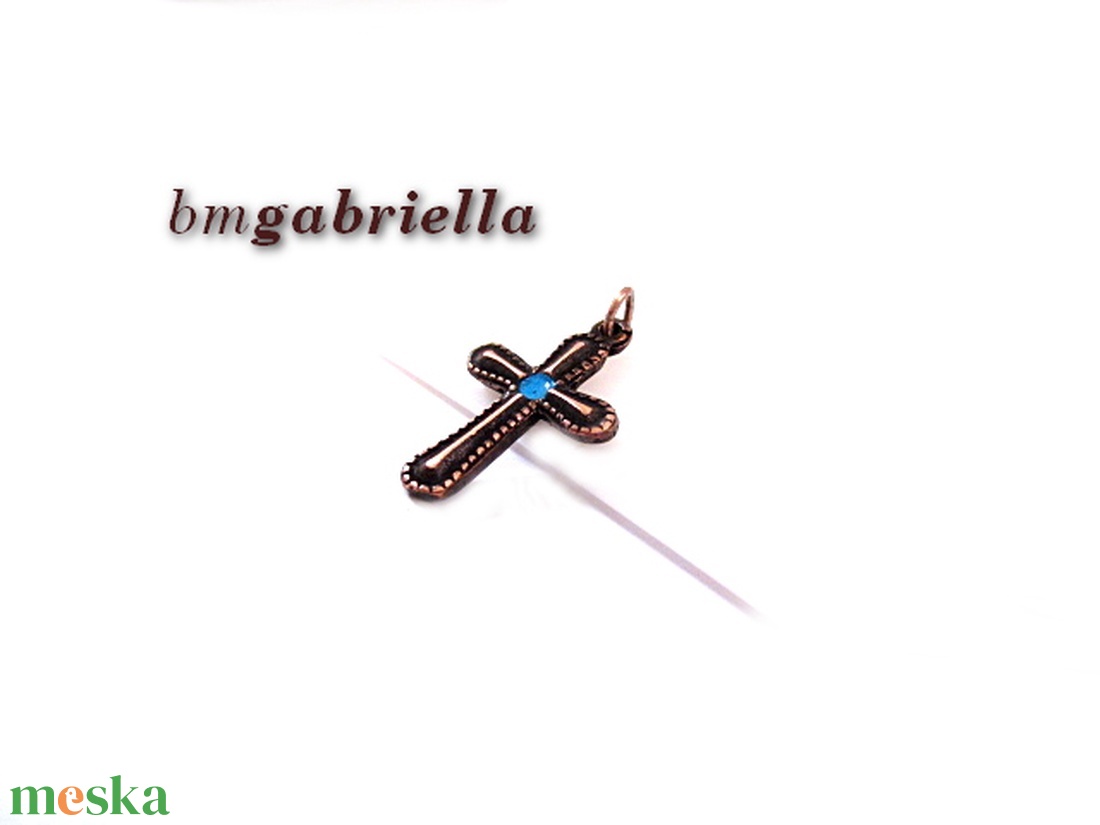 Kereszt - fém kereszt medál kék pöttyel - ékszer - nyaklánc - medál - Meska.hu