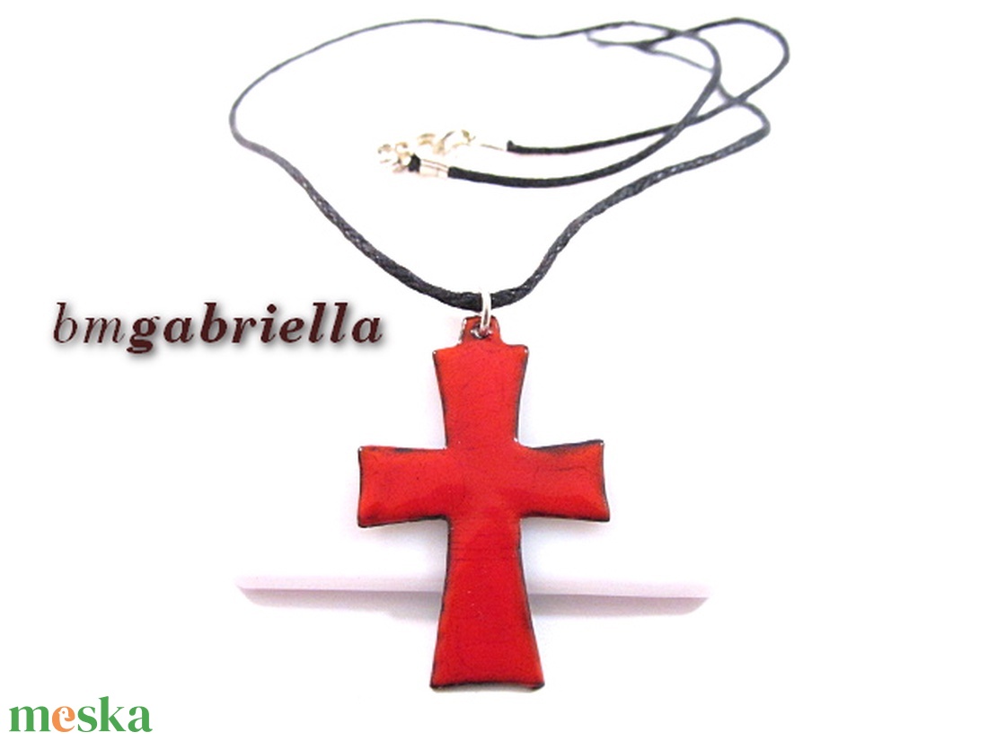 Kereszt - tűzzománc medál - piros - ékszer - nyaklánc - medál - Meska.hu