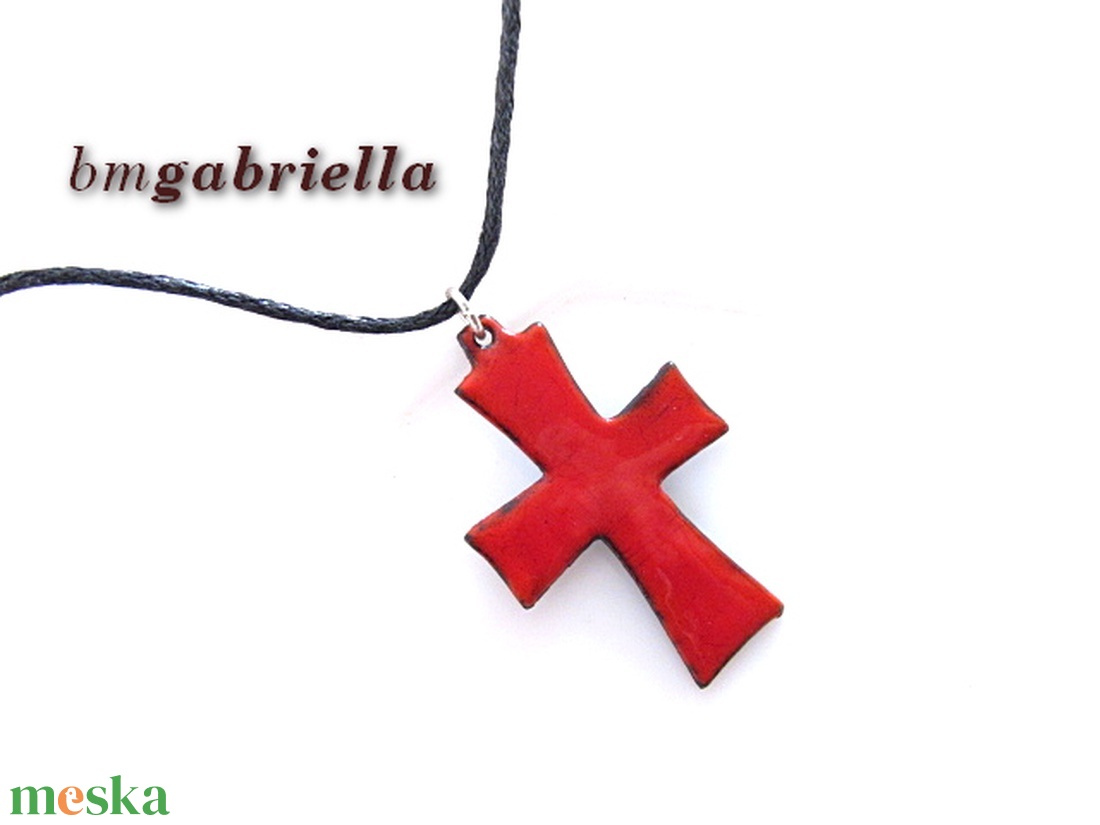 Kereszt - tűzzománc medál - piros - ékszer - nyaklánc - medál - Meska.hu