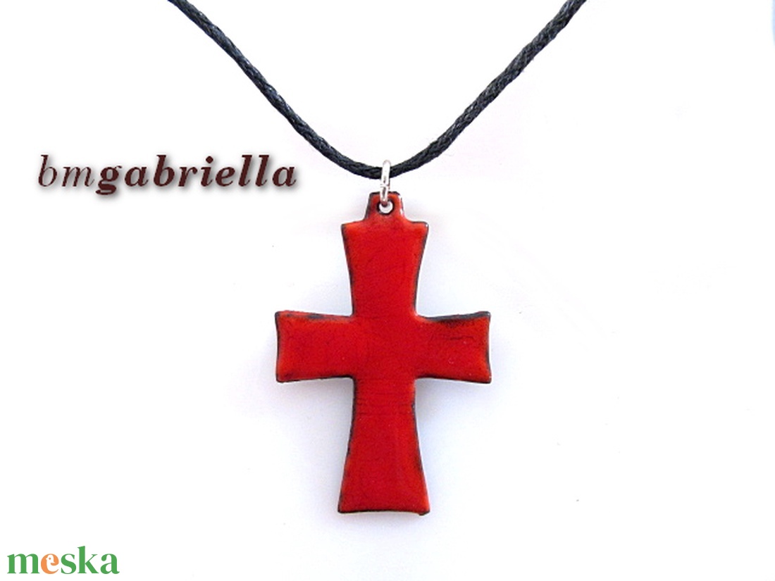 Kereszt - tűzzománc medál - piros - ékszer - nyaklánc - medál - Meska.hu