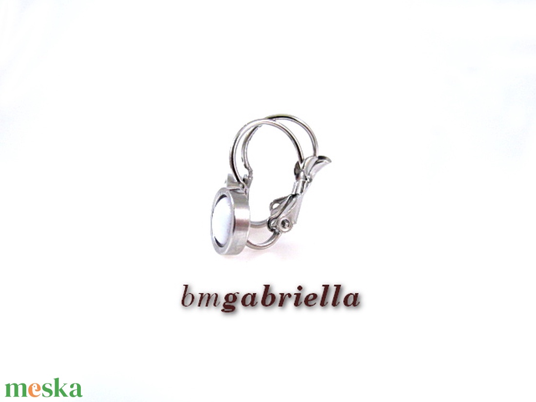 Tűzzománc fülbevaló nemesacél, francia kapcsos foglalatban - fehér - ékszer - fülbevaló - lógó fülbevaló - Meska.hu