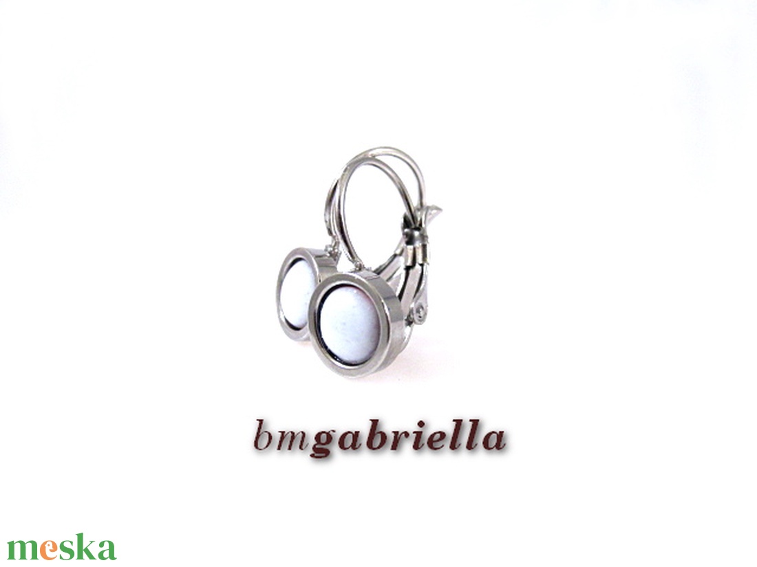 Tűzzománc fülbevaló nemesacél, francia kapcsos foglalatban - fehér - ékszer - fülbevaló - lógó fülbevaló - Meska.hu