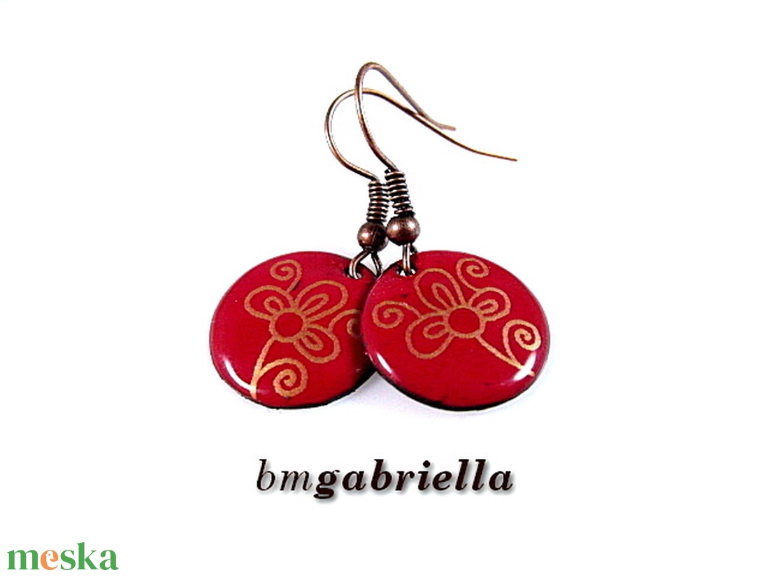 Tűzzománc fülbevaló - magyar népi motívum - egyedi tervezésű kézműves ékszer - bordó - ékszer - fülbevaló - lógó fülbevaló - Meska.hu