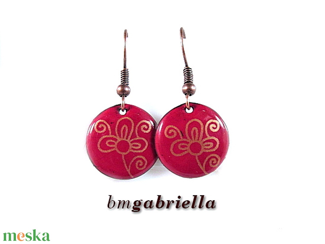 Tűzzománc fülbevaló - magyar népi motívum - egyedi tervezésű kézműves ékszer - bordó - ékszer - fülbevaló - lógó fülbevaló - Meska.hu