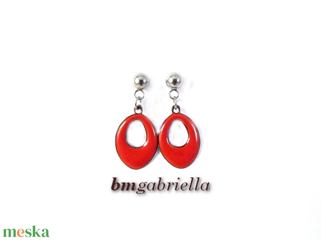 Piros tűzzománc bedugós fülbevaló orvosi fém tűvel  - ékszer - fülbevaló - lógó fülbevaló - Meska.hu