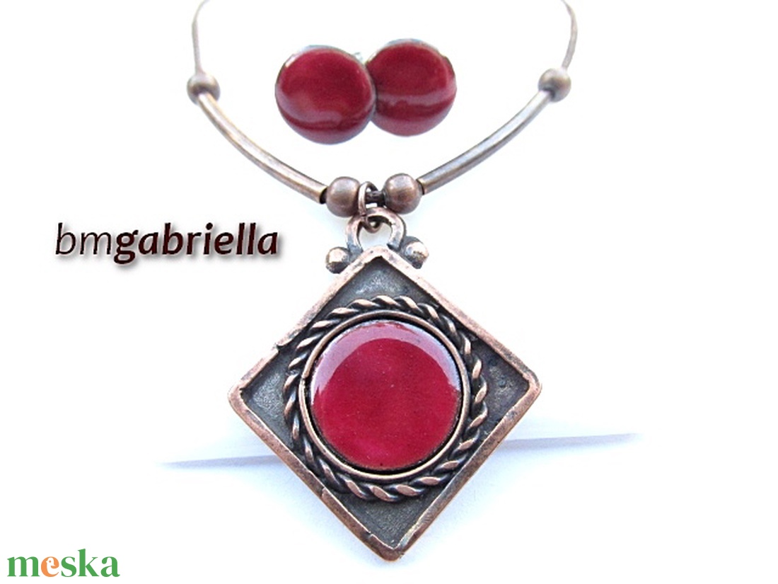Bordói - tűzzománc ékszerszett - kézműves nyaklánc, bedugós fülbevaló - ékszer - ékszerszett - Meska.hu