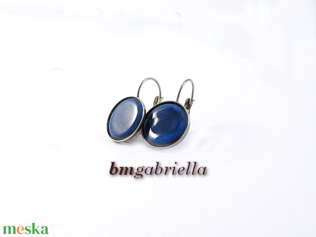 Tűzzománc fülbevaló - nemesacél, orvosi fém fülbevaló francia kapoccsal, kék tűzzománc betéttel - ékszer - fülbevaló - lógó fülbevaló - Meska.hu