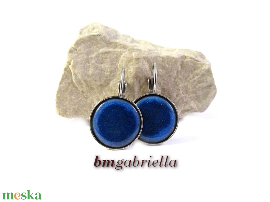 Tűzzománc fülbevaló - nemesacél, orvosi fém fülbevaló francia kapoccsal, kék tűzzománc betéttel - ékszer - fülbevaló - lógó fülbevaló - Meska.hu