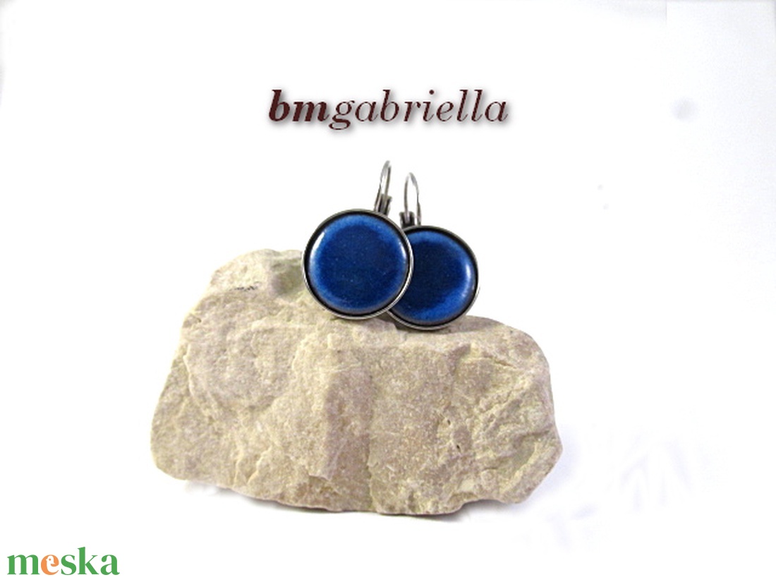 Tűzzománc fülbevaló - nemesacél, orvosi fém fülbevaló francia kapoccsal, kék tűzzománc betéttel - ékszer - fülbevaló - lógó fülbevaló - Meska.hu