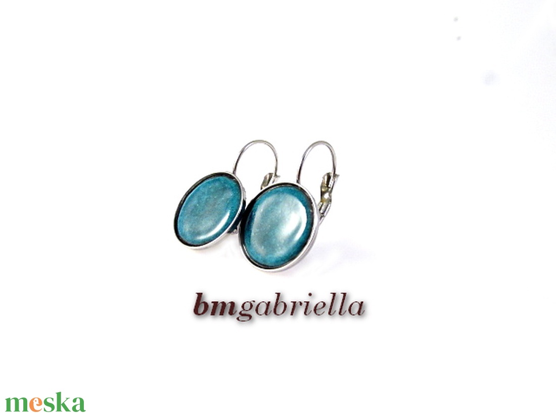 Tűzzománc fülbevaló - nemesacél, orvosi fém fülbevaló francia kapoccsal, türkiz tűzzománc betéttel - ékszer - fülbevaló - lógó fülbevaló - Meska.hu