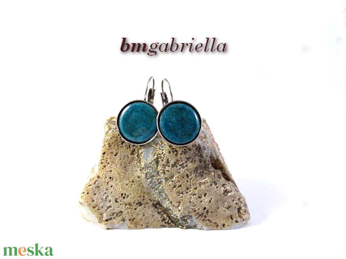 Tűzzománc fülbevaló - nemesacél, orvosi fém fülbevaló francia kapoccsal, türkiz tűzzománc betéttel - ékszer - fülbevaló - lógó fülbevaló - Meska.hu