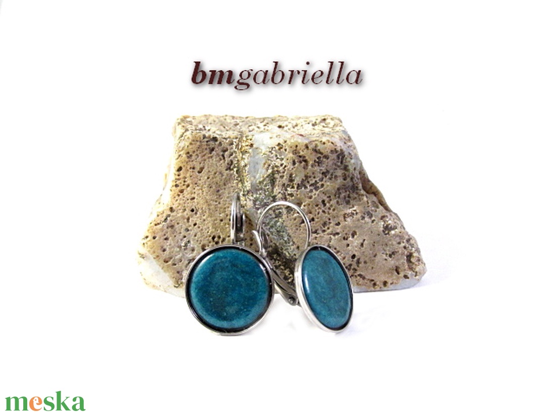 Tűzzománc fülbevaló - nemesacél, orvosi fém fülbevaló francia kapoccsal, türkiz tűzzománc betéttel - ékszer - fülbevaló - lógó fülbevaló - Meska.hu