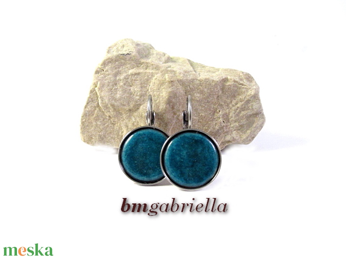 Tűzzománc fülbevaló - nemesacél, orvosi fém fülbevaló francia kapoccsal, türkiz tűzzománc betéttel - ékszer - fülbevaló - lógó fülbevaló - Meska.hu