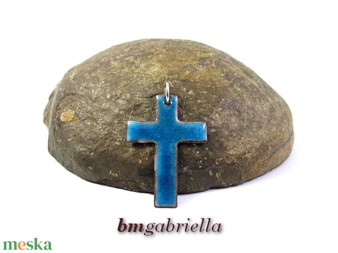 Kereszt - tűzzománc medál - kék - ékszer - nyaklánc - medál - Meska.hu