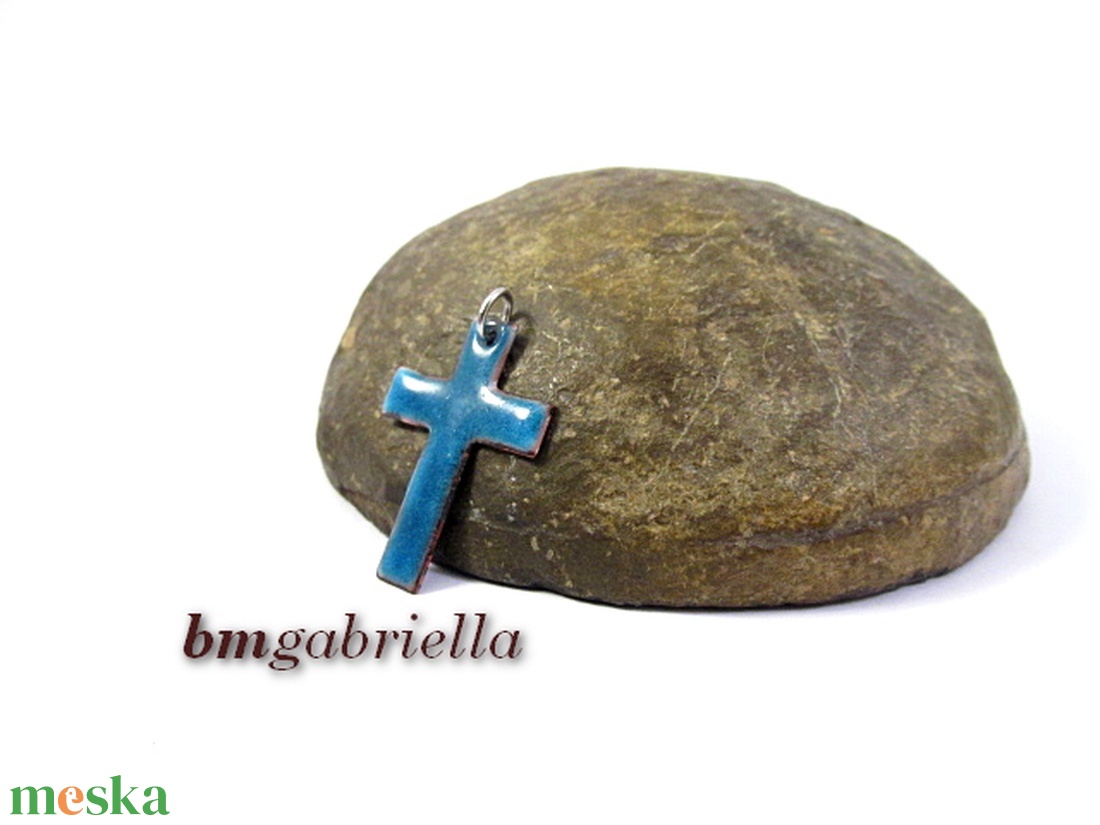 Kereszt - tűzzománc medál - kék - ékszer - nyaklánc - medál - Meska.hu