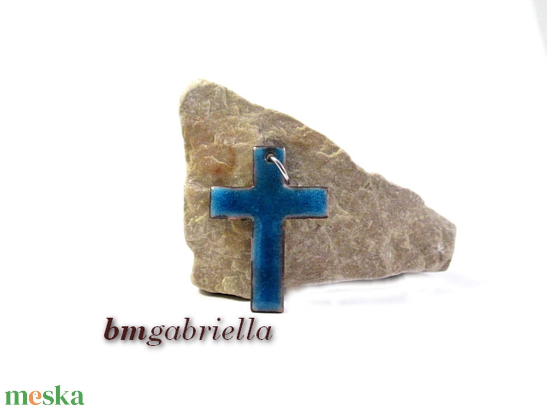 Kereszt - tűzzománc medál - kék - ékszer - nyaklánc - medál - Meska.hu