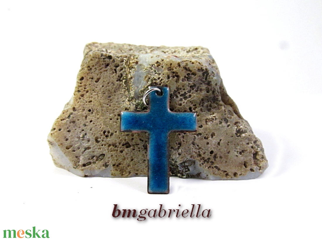 Kereszt - tűzzománc medál - kék - ékszer - nyaklánc - medál - Meska.hu