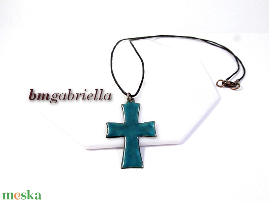 Kereszt - tűzzománc medál - türkiz - ékszer - nyaklánc - medál - Meska.hu