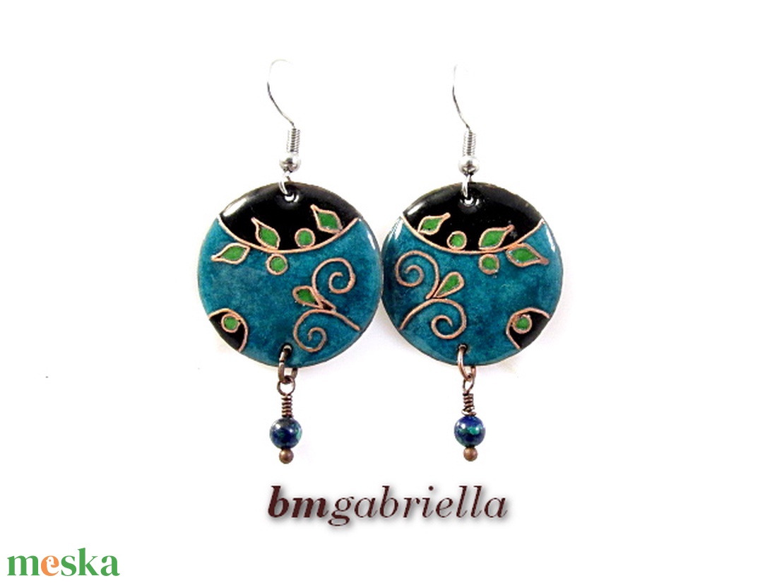 Folyóparton - egyedi tűzzománc fülbevaló - kézműves ékszer - ékszer - fülbevaló - lógó fülbevaló - Meska.hu