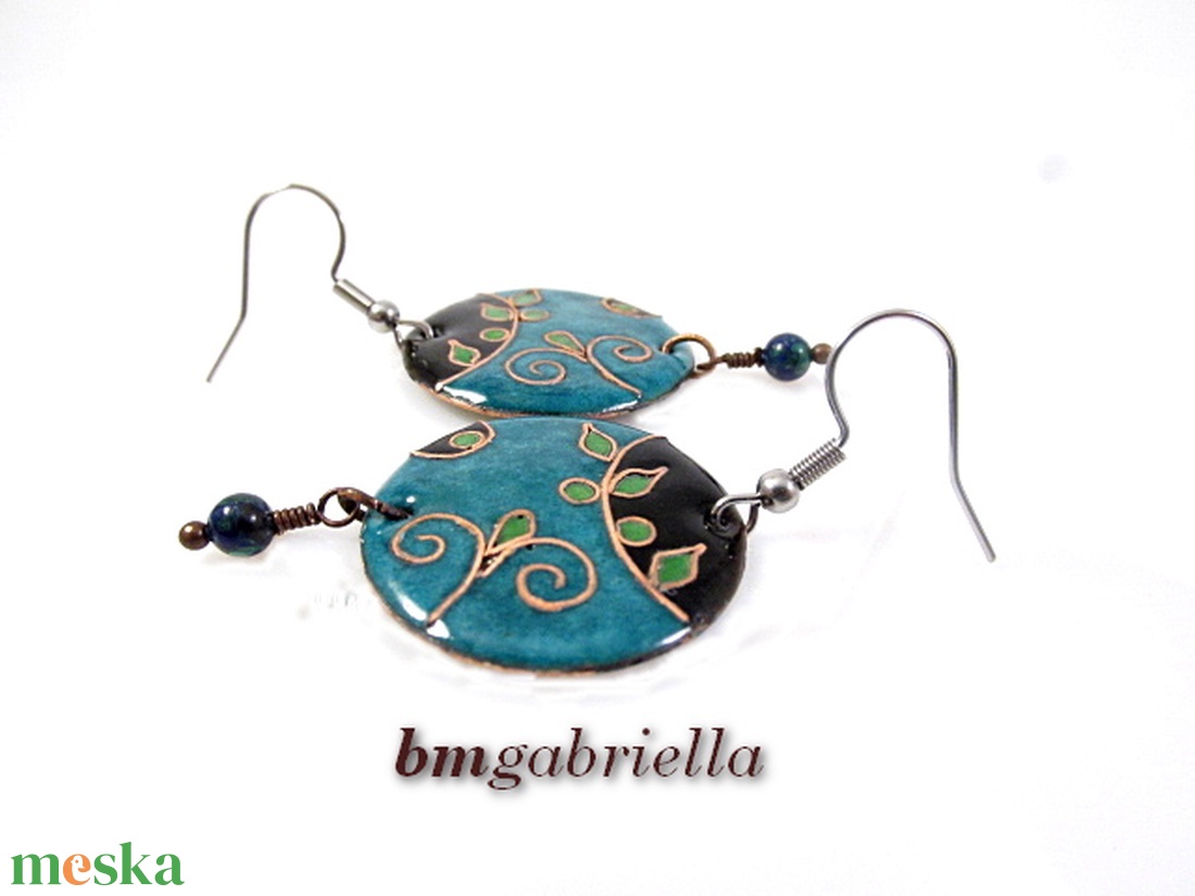 Folyóparton - egyedi tűzzománc fülbevaló - kézműves ékszer - ékszer - fülbevaló - lógó fülbevaló - Meska.hu