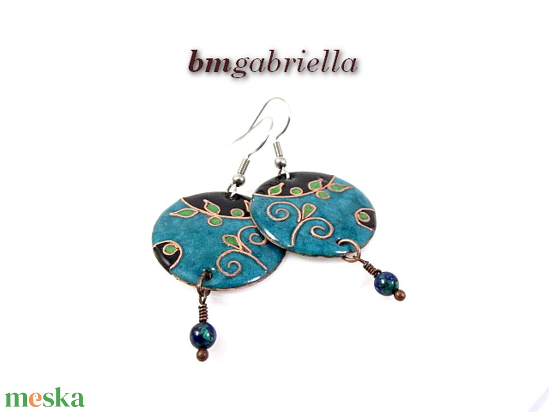 Folyóparton - egyedi tűzzománc fülbevaló - kézműves ékszer - ékszer - fülbevaló - lógó fülbevaló - Meska.hu