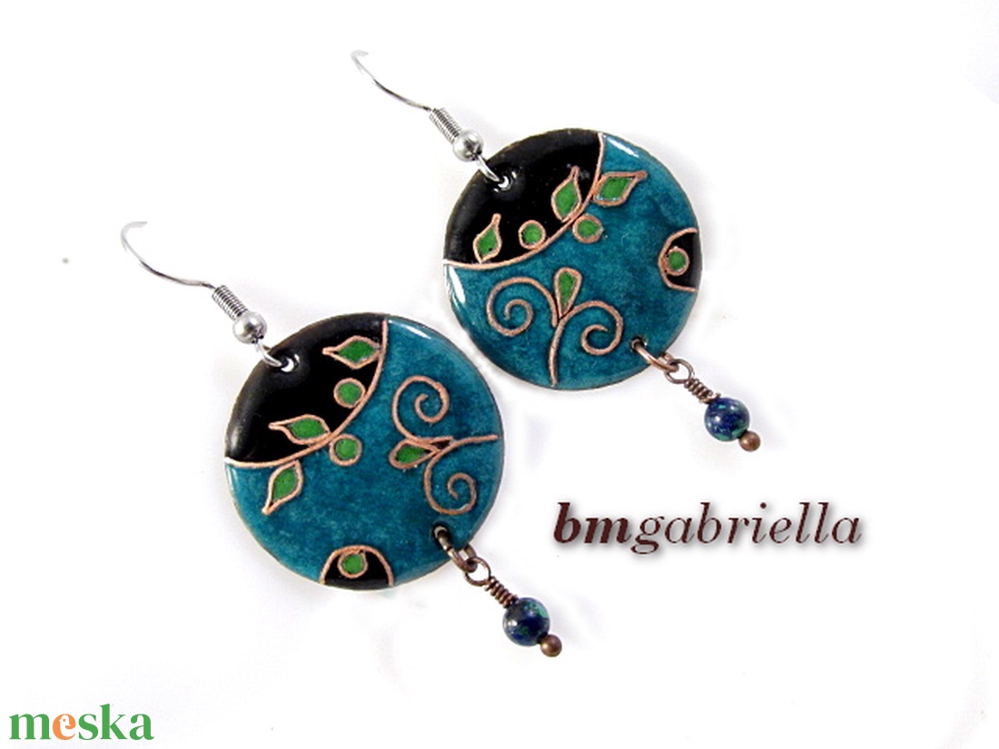 Folyóparton - egyedi tűzzománc fülbevaló - kézműves ékszer - ékszer - fülbevaló - lógó fülbevaló - Meska.hu