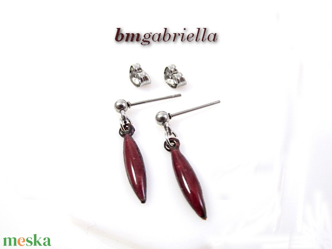 Hosszú csepp - tűzzománc bedugós fülbevaló - gránátvörös - ékszer - fülbevaló - lógó csepp fülbevaló - Meska.hu