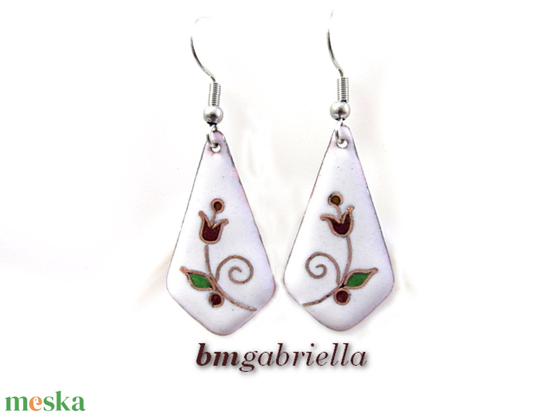 Ölelő tulipános - tűzzománc fülbevaló nemesacél akasztóval - ékszer - fülbevaló - lógó fülbevaló - Meska.hu