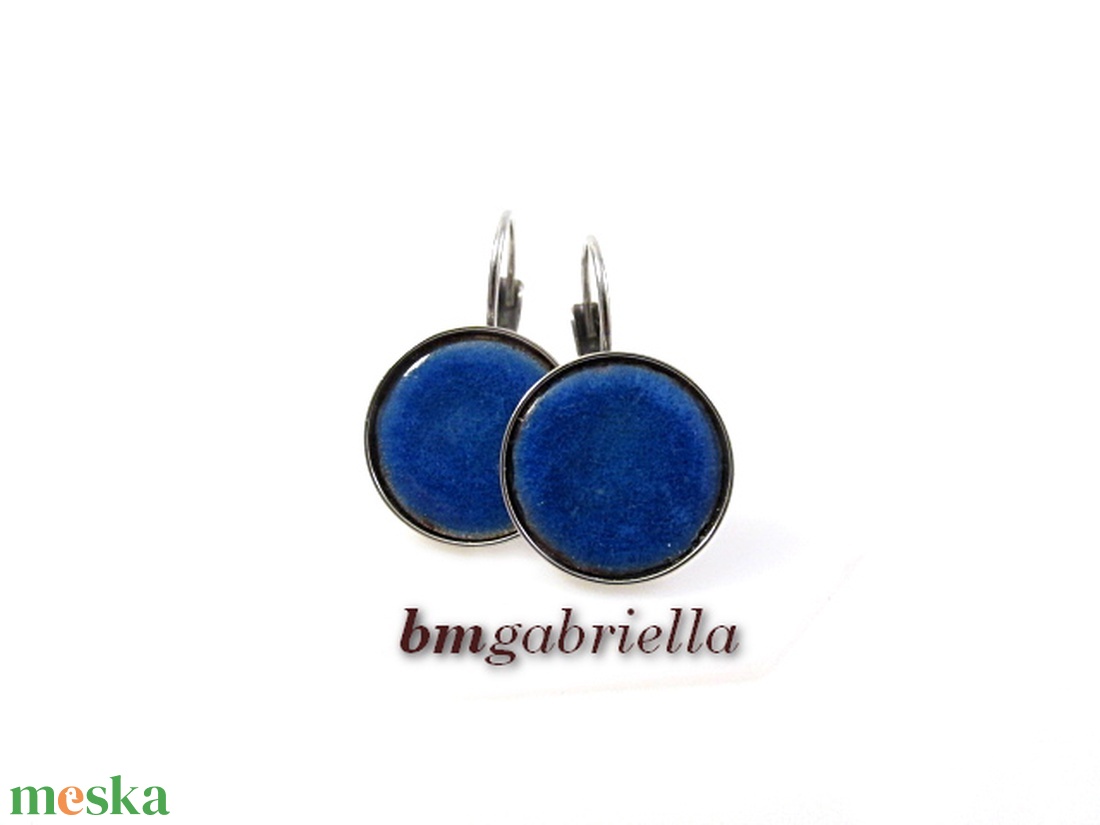 Tűzzománc fülbevaló - nemesacél, orvosi fém fülbevaló francia kapoccsal, kék tűzzománc betéttel - ékszer - fülbevaló - lógó fülbevaló - Meska.hu