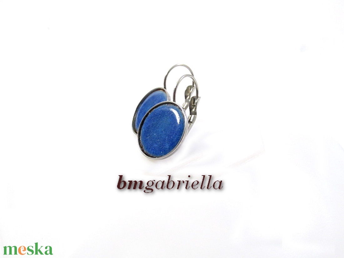 Tűzzománc fülbevaló - nemesacél, orvosi fém fülbevaló francia kapoccsal, kék tűzzománc betéttel - ékszer - fülbevaló - lógó fülbevaló - Meska.hu