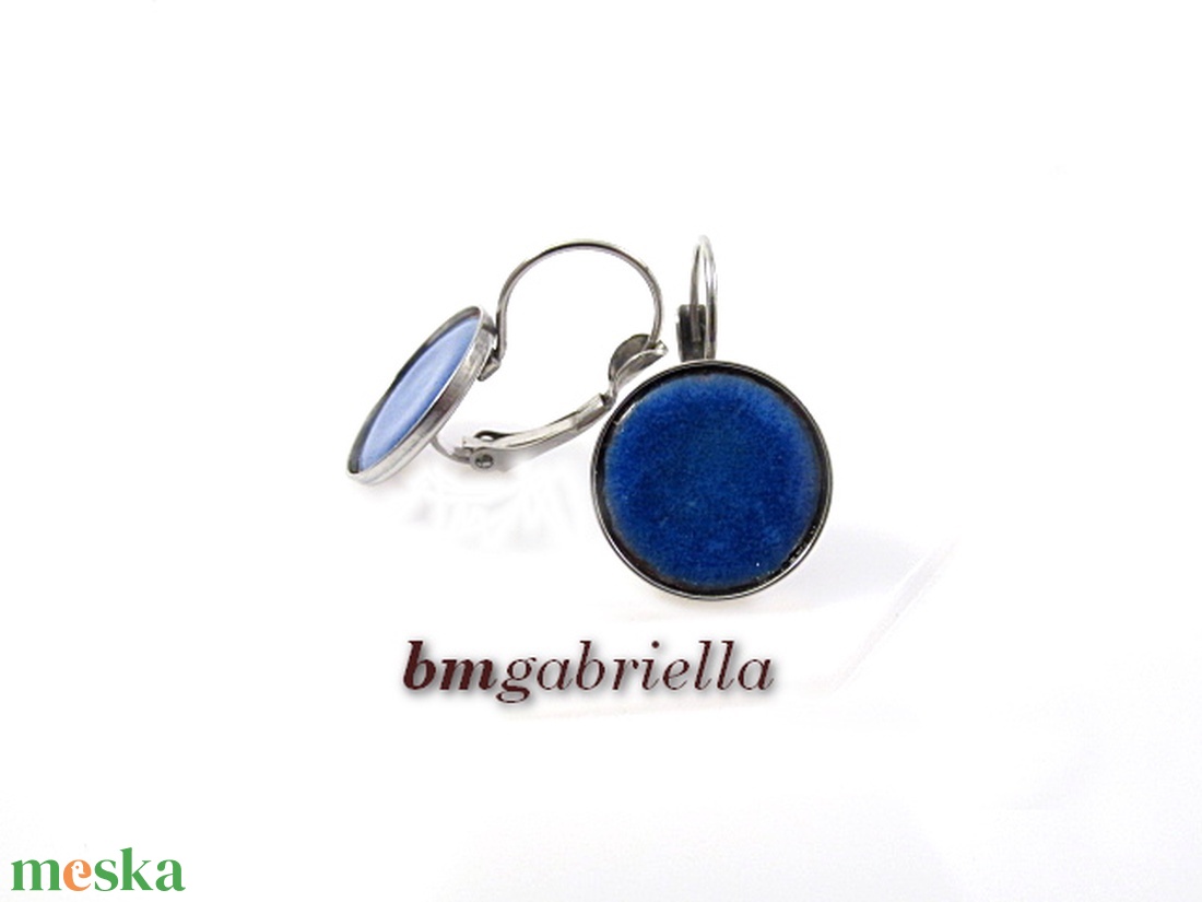 Tűzzománc fülbevaló - nemesacél, orvosi fém fülbevaló francia kapoccsal, kék tűzzománc betéttel - ékszer - fülbevaló - lógó fülbevaló - Meska.hu