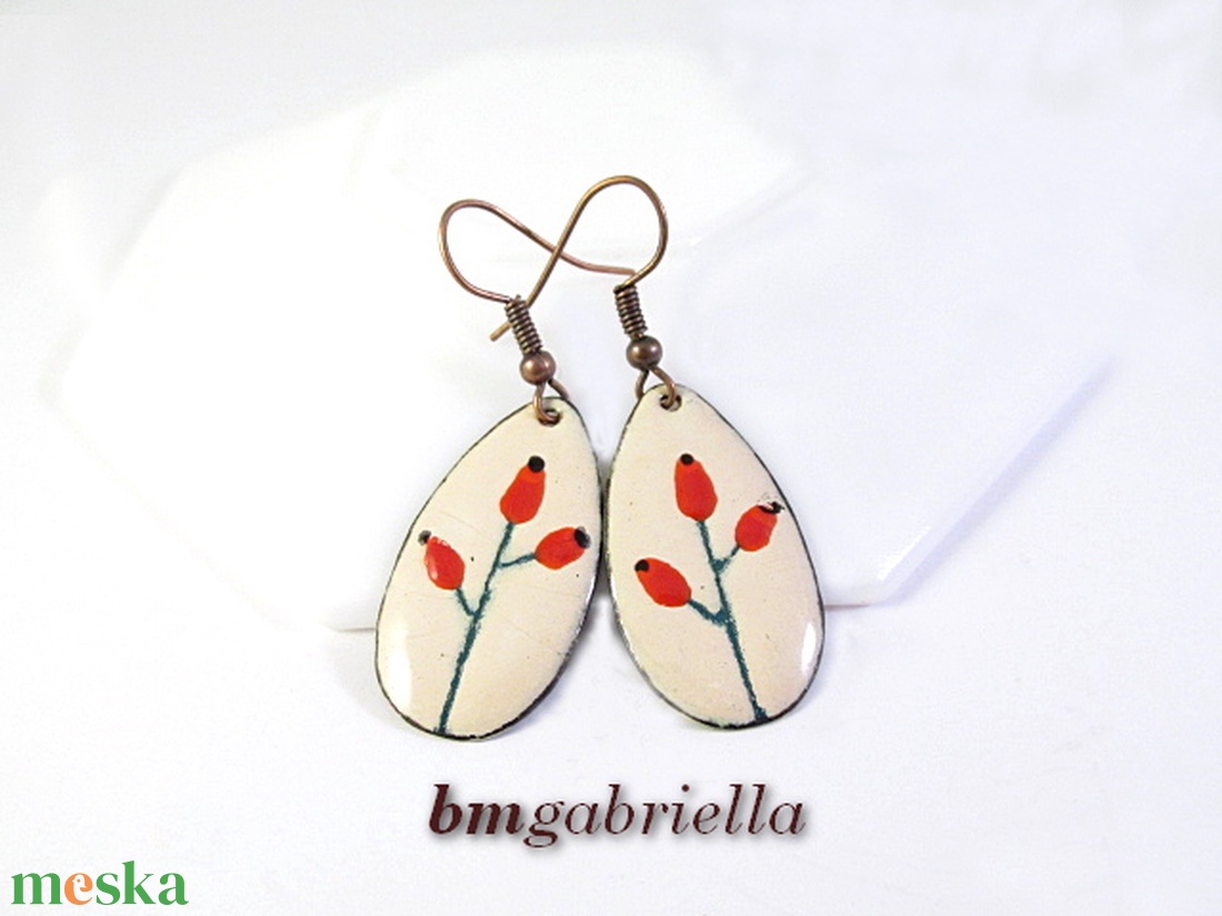 Csipkebogyó - tűzzománc fülbevaló - ékszer - fülbevaló - lógó fülbevaló - Meska.hu