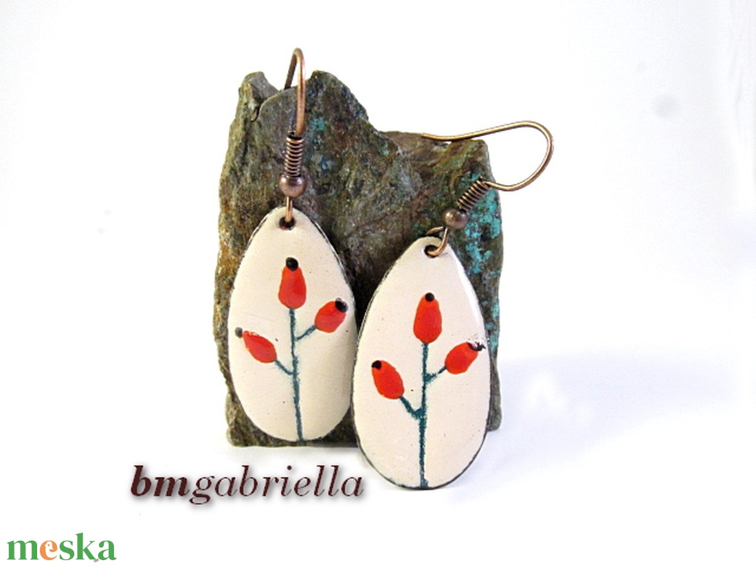 Csipkebogyó - tűzzománc fülbevaló - ékszer - fülbevaló - lógó fülbevaló - Meska.hu