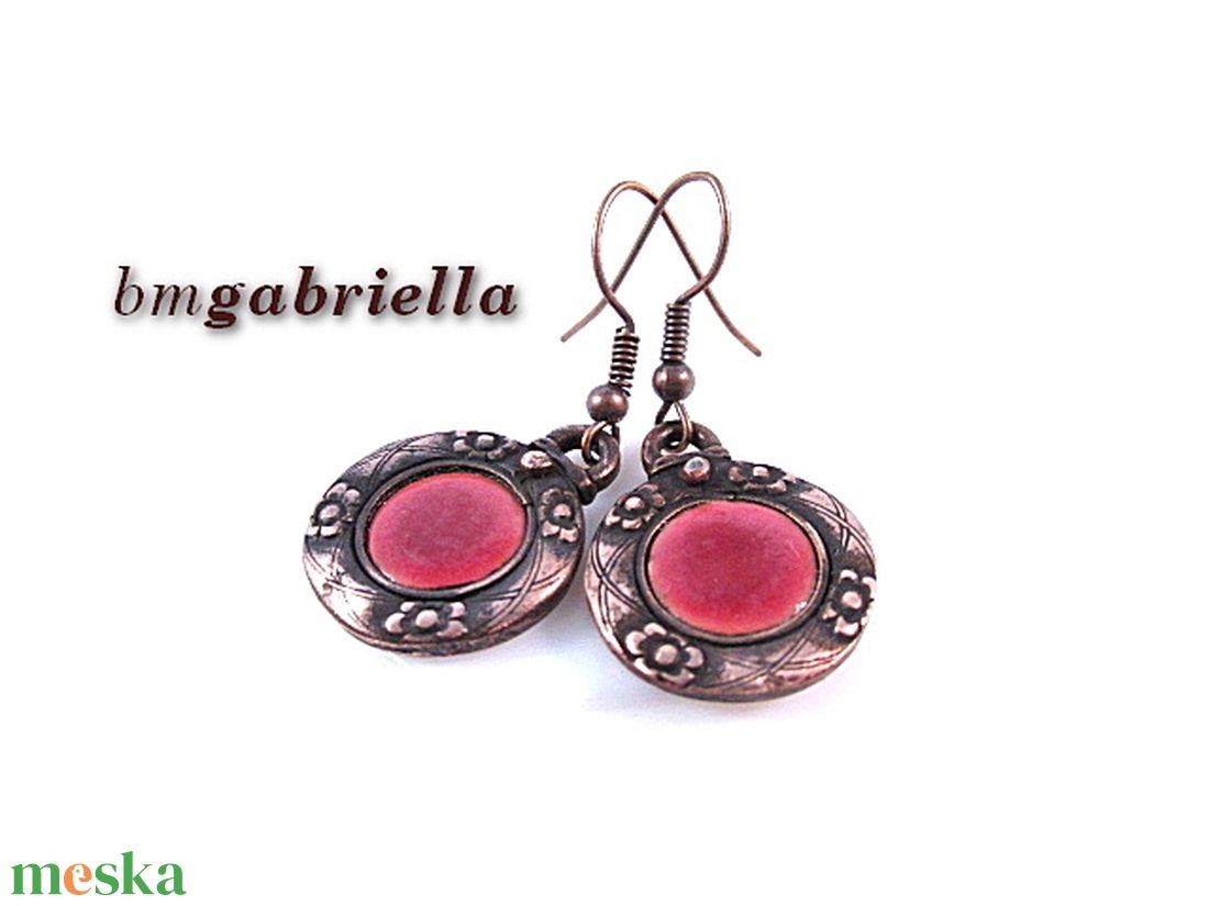 Rózsás - tűzzománc fülbevaló, egyedi tervezésű kézműves ékszer - ékszer - fülbevaló - lógós kerek fülbevaló - Meska.hu