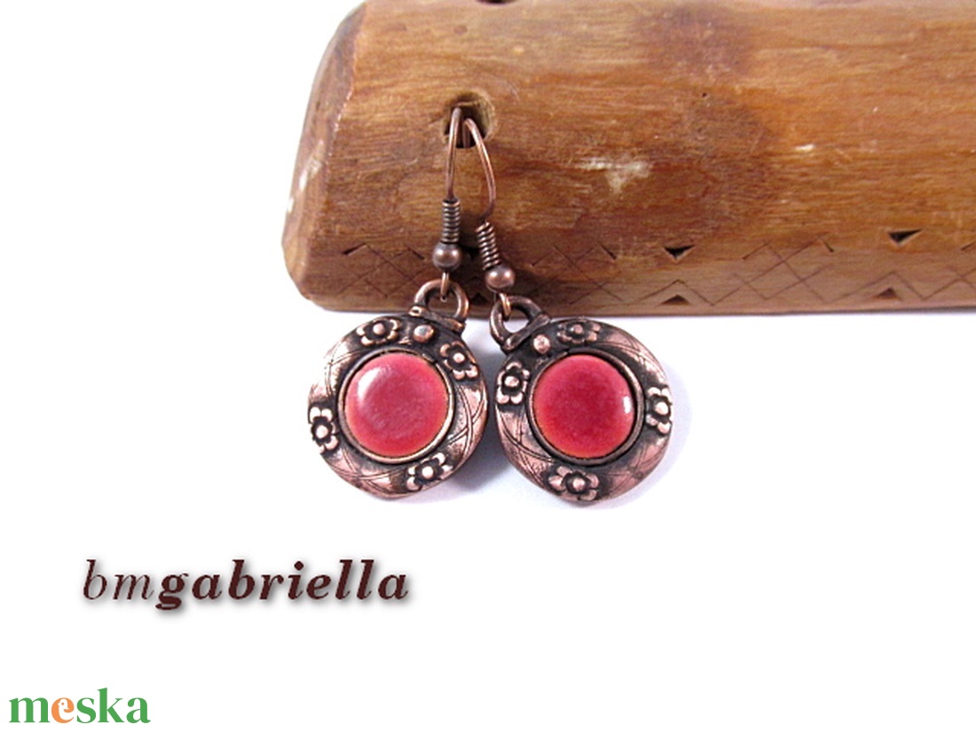 Rózsás - tűzzománc fülbevaló, egyedi tervezésű kézműves ékszer - ékszer - fülbevaló - lógós kerek fülbevaló - Meska.hu