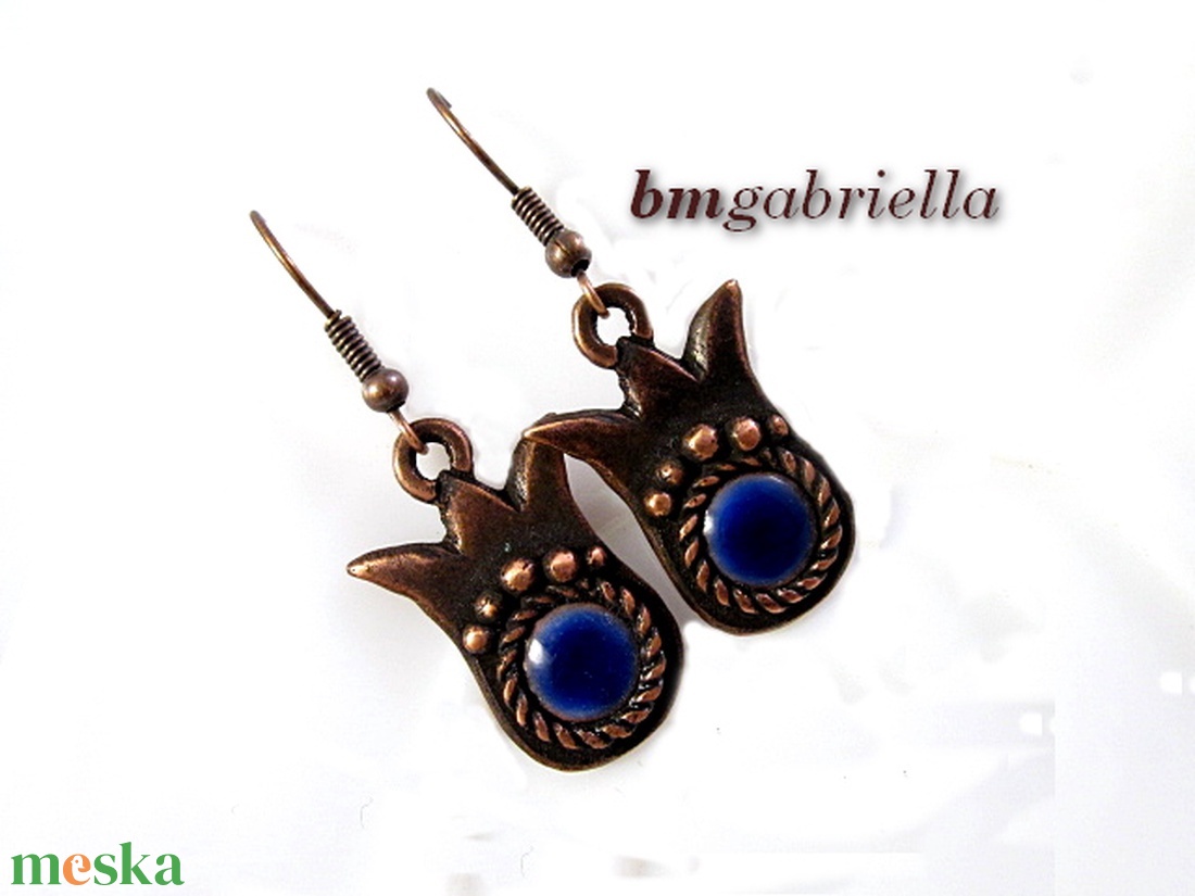 Tulipán - kézműves lógós fülbevaló sötétkék tűzzománc betéttel - ékszer - fülbevaló - lógó fülbevaló - Meska.hu