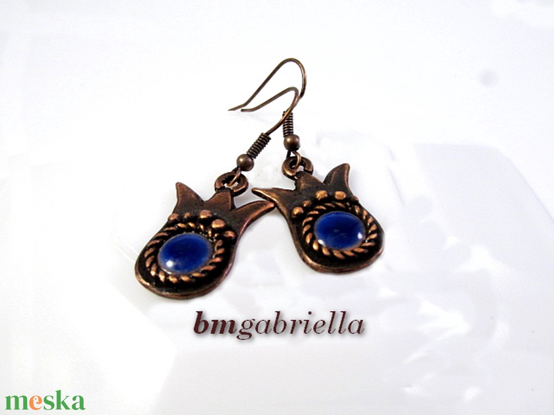 Tulipán - kézműves lógós fülbevaló sötétkék tűzzománc betéttel - ékszer - fülbevaló - lógó fülbevaló - Meska.hu