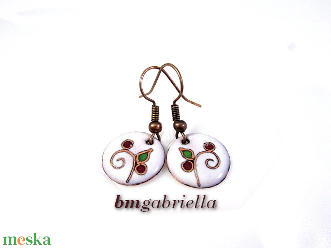 Termő ág - egyedi lógós kerek tűzzománc fülbevaló - ékszer - fülbevaló - lógós kerek fülbevaló - Meska.hu