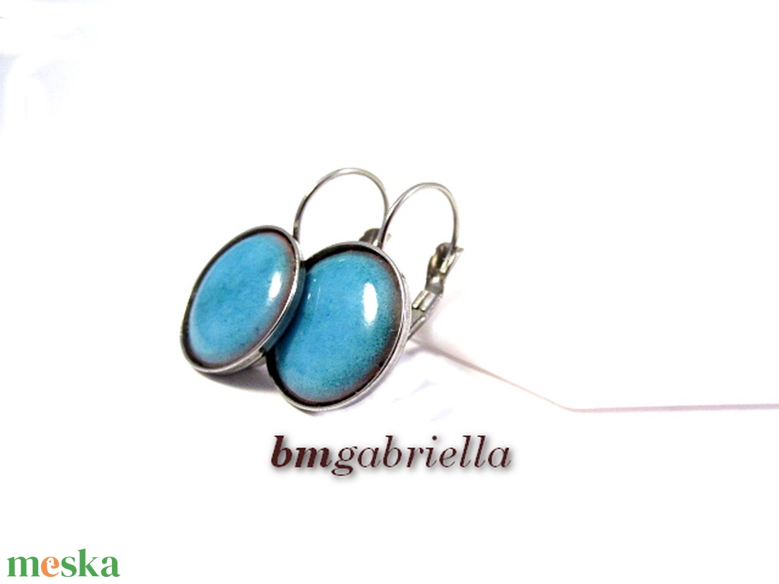 Tűzzománc fülbevaló - nemesacél, orvosi fém fülbevaló francia kapoccsal, világoskék tűzzománc betéttel - ékszer - fülbevaló - lógó fülbevaló - Meska.hu