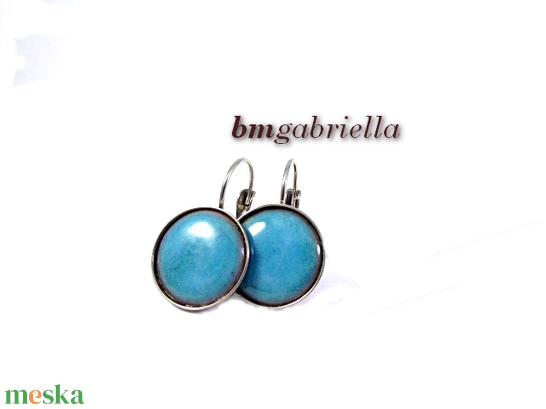 Tűzzománc fülbevaló - nemesacél, orvosi fém fülbevaló francia kapoccsal, világoskék tűzzománc betéttel - ékszer - fülbevaló - lógó fülbevaló - Meska.hu