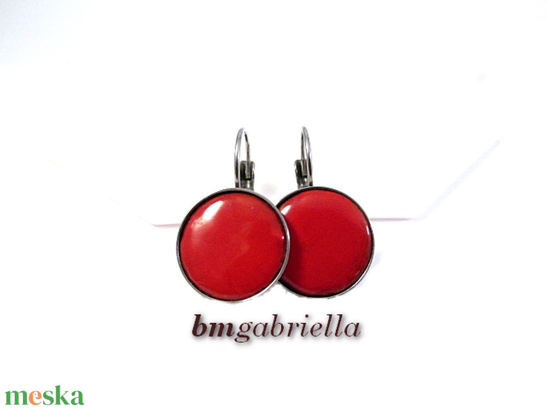 Tűzzománc fülbevaló - nemesacél, orvosi fém fülbevaló francia kapoccsal, piros tűzzománc betéttel - ékszer - fülbevaló - lógó fülbevaló - Meska.hu